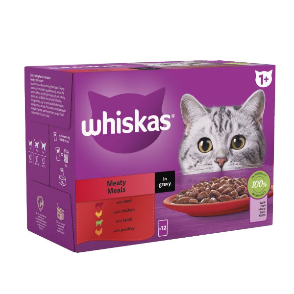 Whiskas 1+ Cat Pouches Meaty Meals In Gravy 12x85g