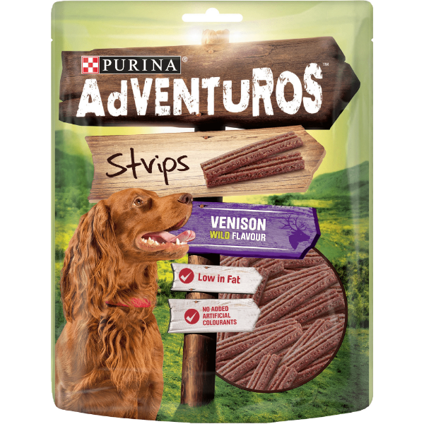 Adventuros Strips Dog Treat Venison Flavour 90g