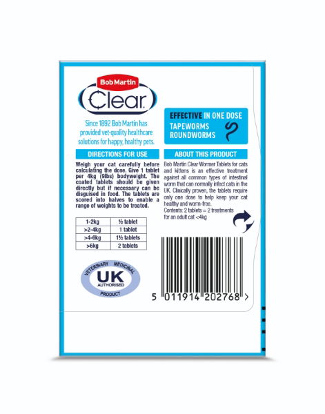 Bob Martin Dewormer Cat & Kitten 2in1  2tablets