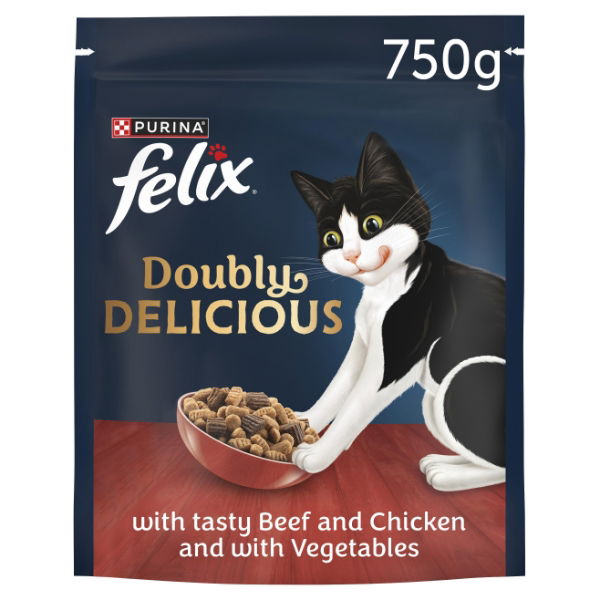 Felix Doubly Delicious Beef Chicken & Vegetables Dry Cat Food 750g