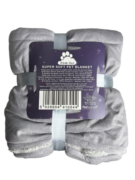 Dream Paws Pet Blanket - Flint Grey. Size: 110 x 75cm