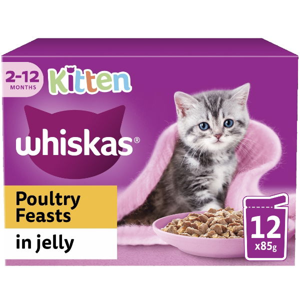 Whiskas 2-12mths Cat Pouches Poultry Feasts In Jelly 12x85