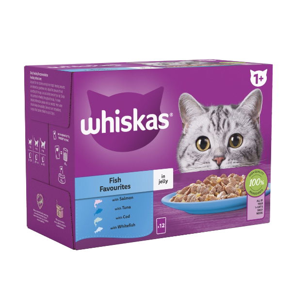 Whiskas 1+ Cat Pouches Fish Favourites In Jelly 12x85g