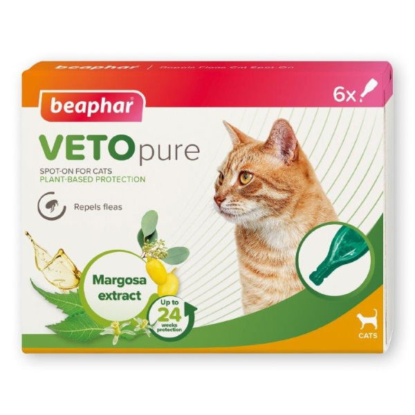 Beaphar VETOpure Plant-Based Protection Flea Spot-On for Cats 6 Pipettes