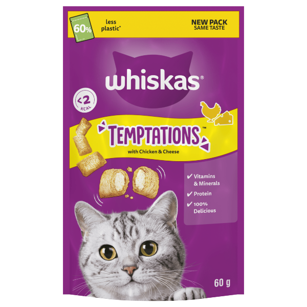 WHISKAS Temptations Cat Treats with Chicken & Cheese 60g