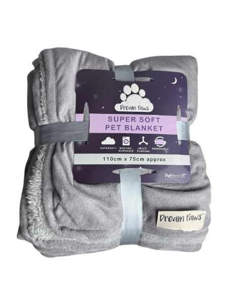 Dream Paws Pet Blanket - Flint Grey. Size: 110 x 75cm