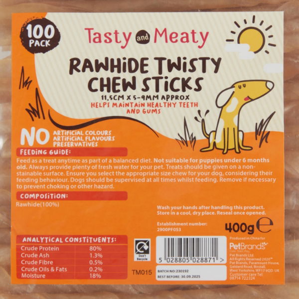 Tasty & Meaty Rawhide Chew Twist 100 pack