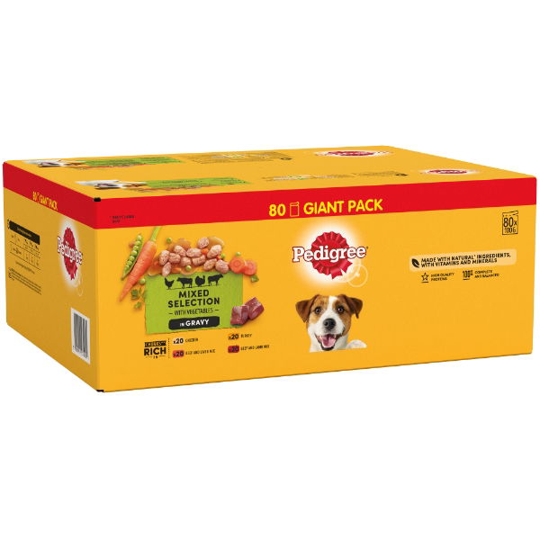 PEDIGREE Adult Wet Dog Food Pouch Mixed in Gravy Giant Pack 80 x 100g