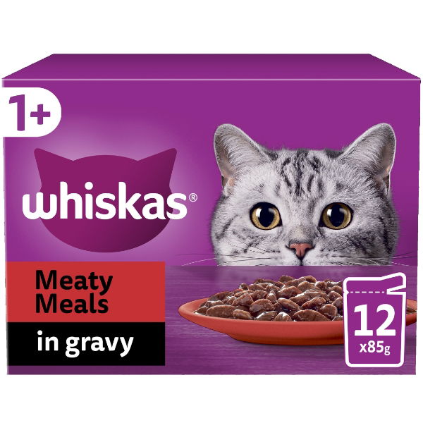 Whiskas 1+ Cat Pouches Meaty Meals In Gravy 12x85g