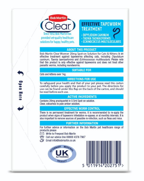 Bob Martin Dewormer Cat & Kitten Spot On 4 Tubes