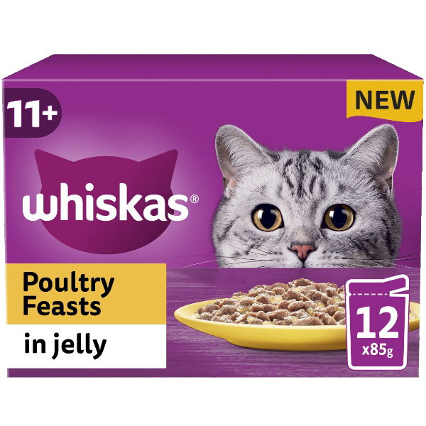 Whiskas 11+ Cat Pouches Poultry Feasts In Jelly 12x85g