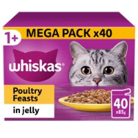 Whiskas 1+ Cat Pouches Poultry Feasts In Jelly 40x85g