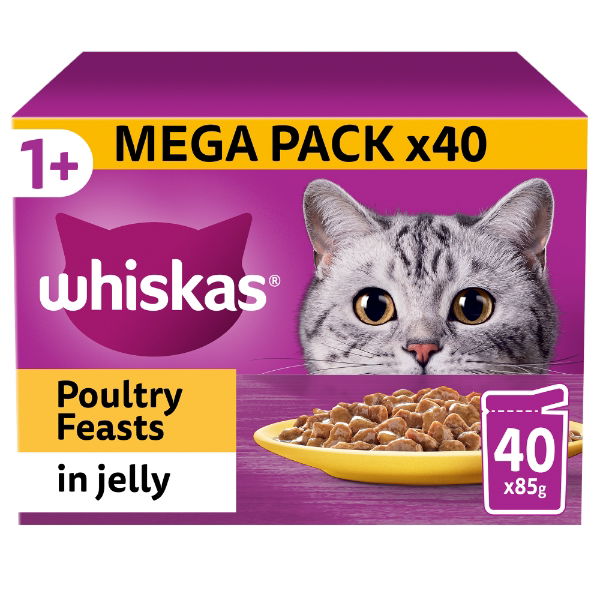 Whiskas 1+ Cat Pouches Poultry Feasts In Jelly 40x85g