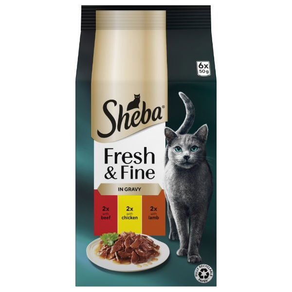 SHEBA Fresh & Fine Cat Pouches with Beef & Chicken & Lamb in Gravy 6x50g