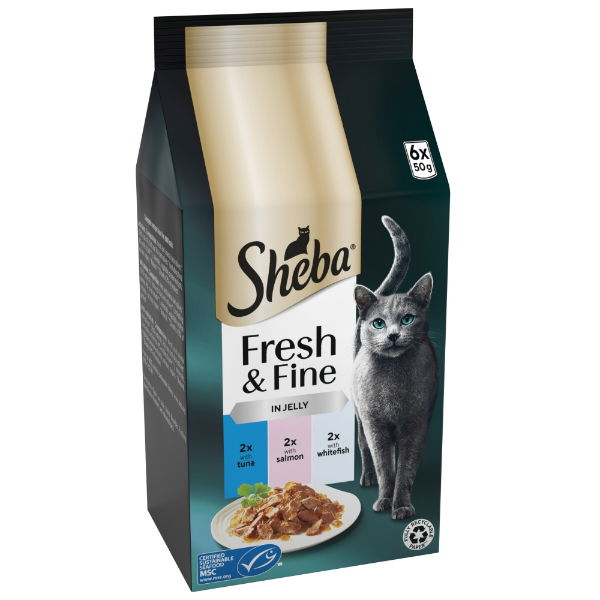 SHEBA Fresh & Fine Cat Pouches with Tuna & Salmon & Trout in Jelly 6x50g