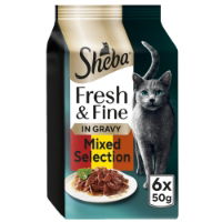 SHEBA Fresh & Fine Cat Pouches with Beef & Chicken & Lamb in Gravy 6x50g